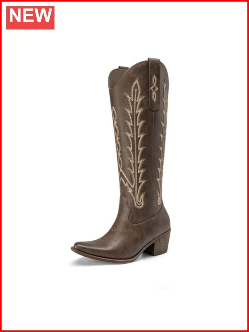 Western Cowboy Knee High Boots Faux Leather Block Heel